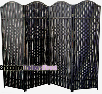 Wicker Handwoven 4 Part Panel Partition Room Divider Screen Black Classic